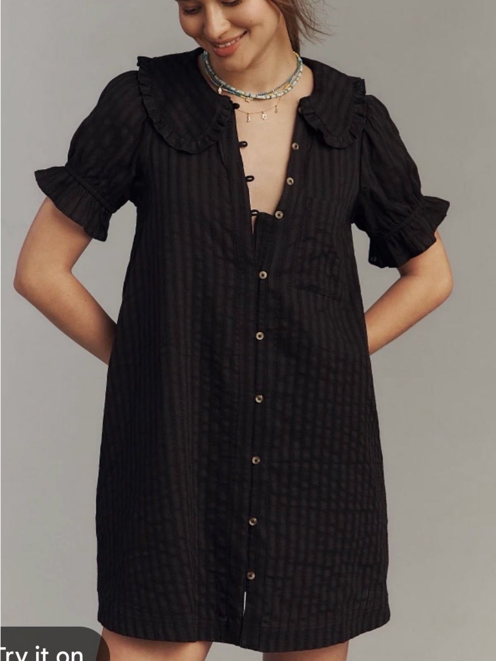 The Keira Collared Button-Front Mini Dress by Pilcro, Anthropologie